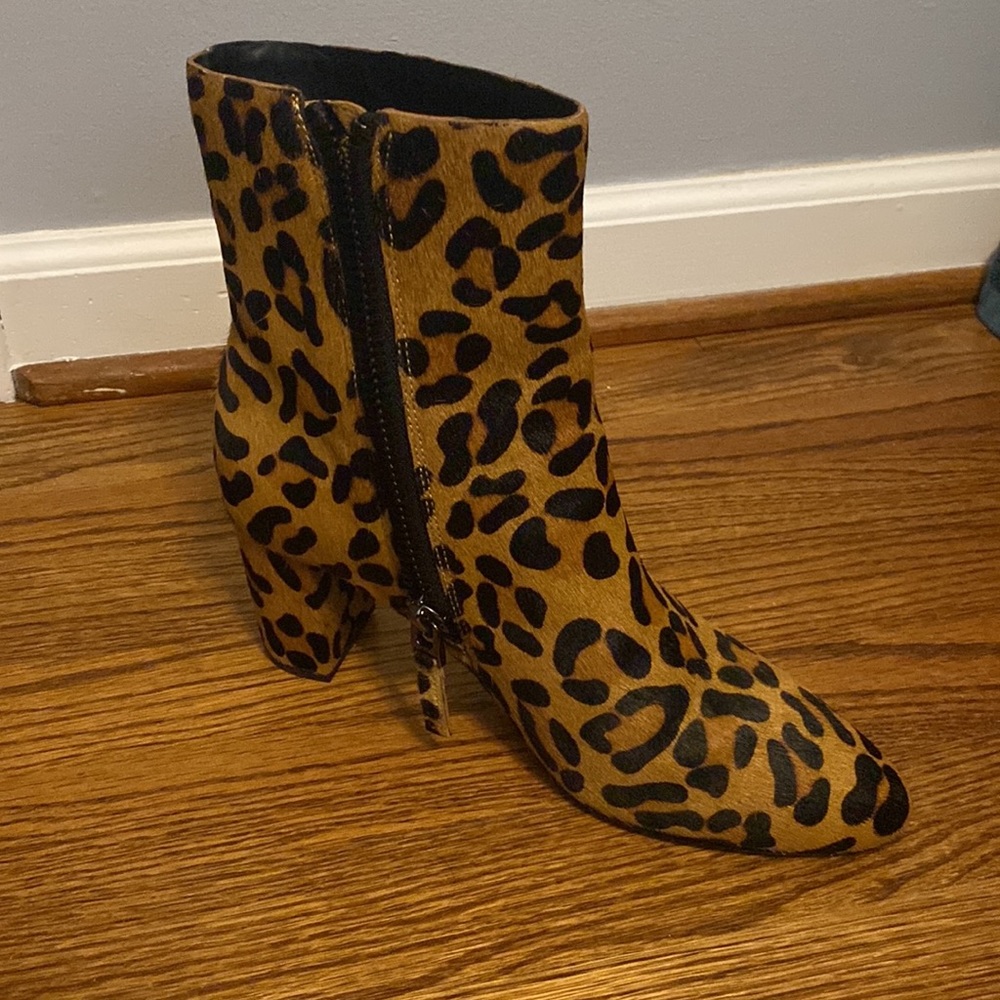 Banana Republic leopard calf hair ankle boots.